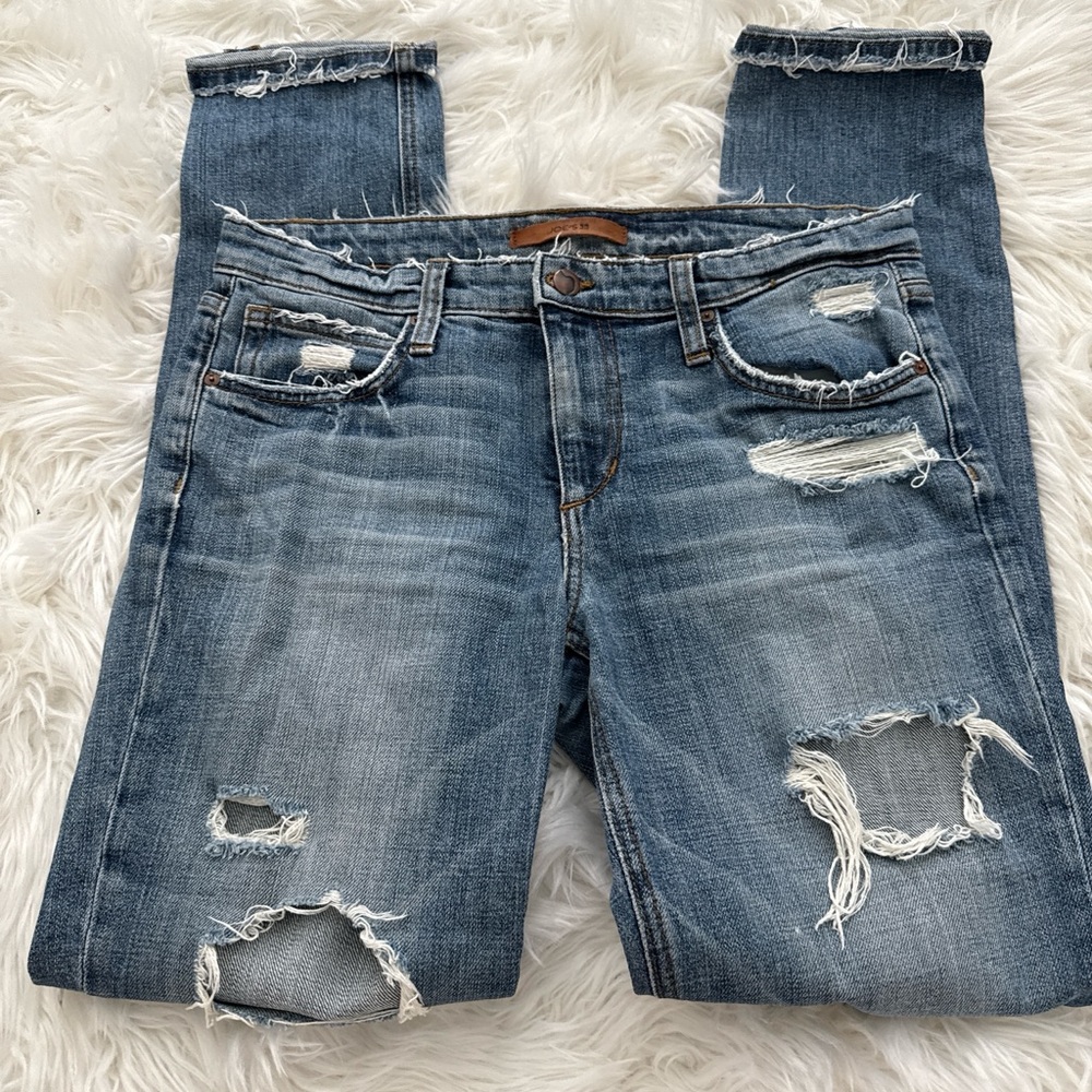 Joe's Jeans Distressed Boyfriend Jeans in Blue Denim